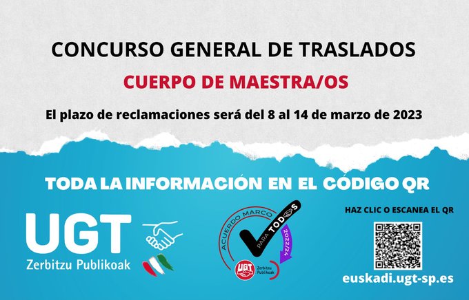 Aviso UGT Concurso General de Traslados Cuerpo de Maestra/os