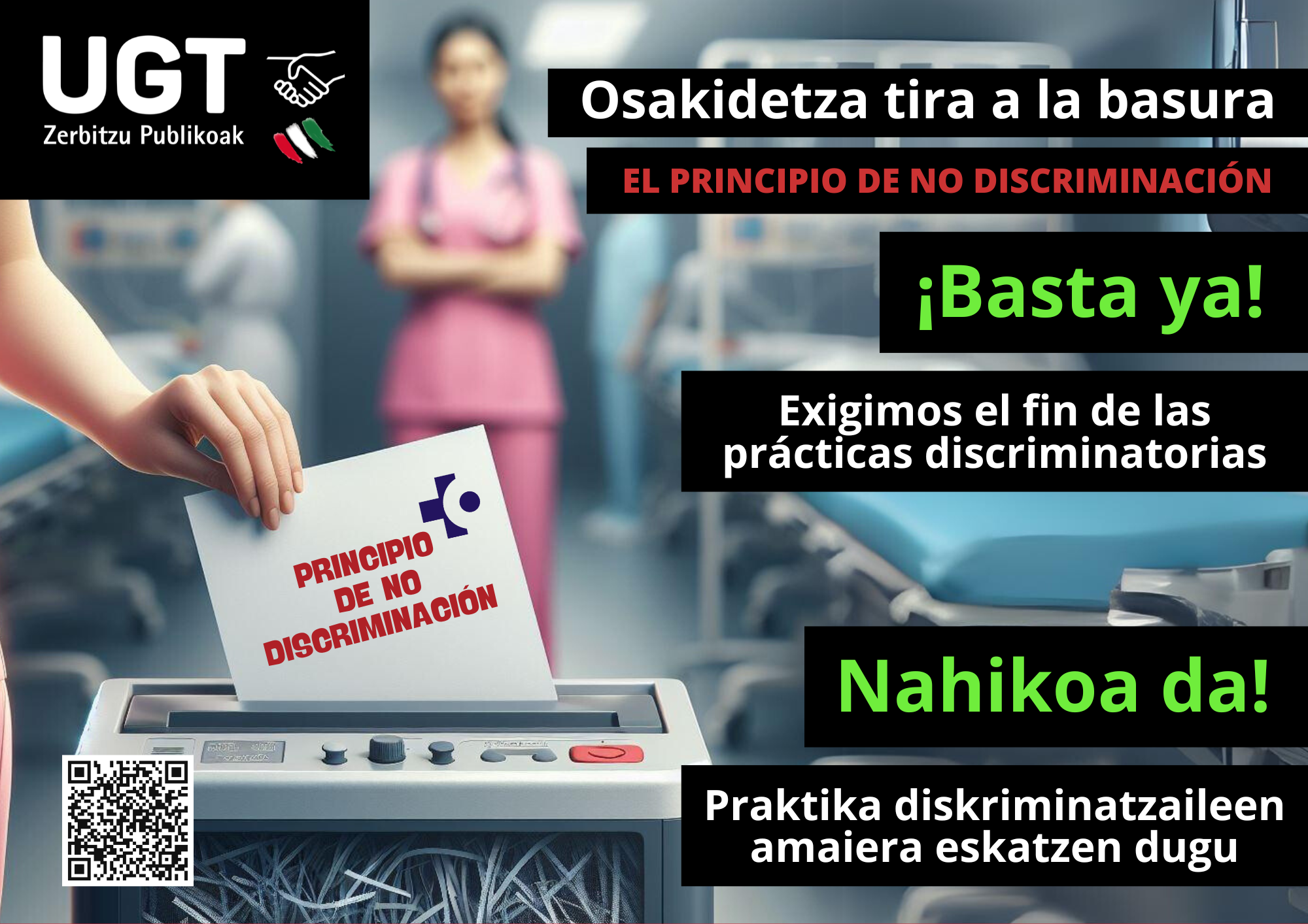 Osakidetza no respeta el principio de NO discriminación. ¡Basta ya! Exigimos el fin de las prácticas discriminatorias.