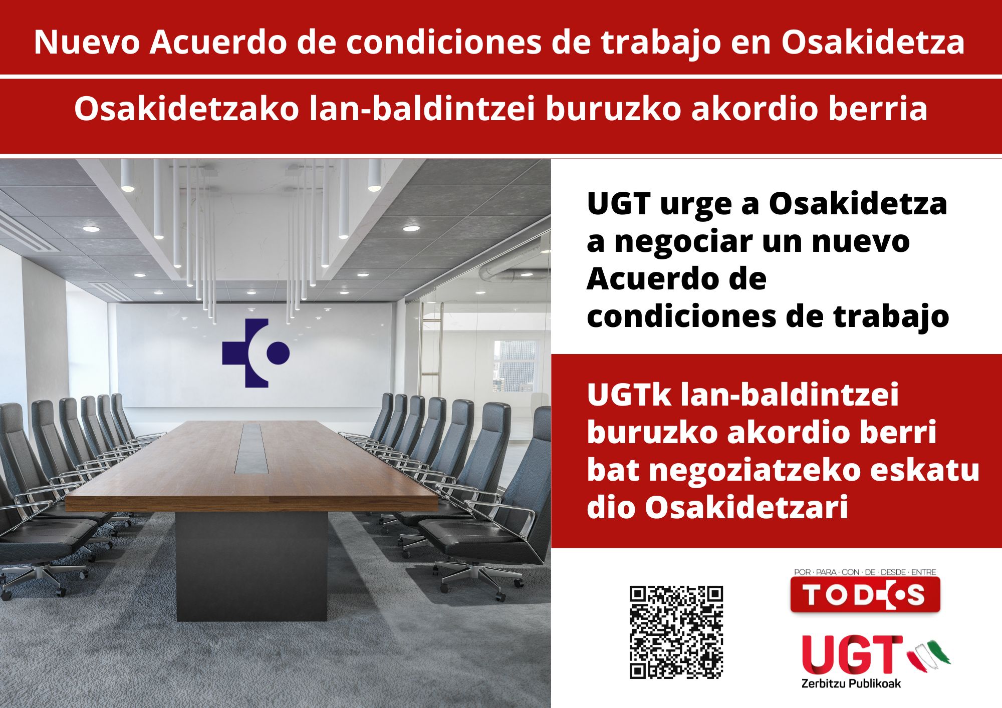 UGT urge a Osakidetza a negociar un nuevo Acuerdo de condiciones de trabajo