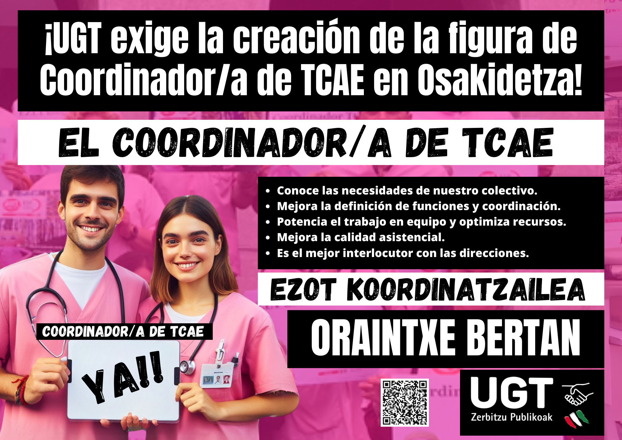 ¡UGT exige la creación de la figura de Coordinador/a de TCAE en Osakidetza!