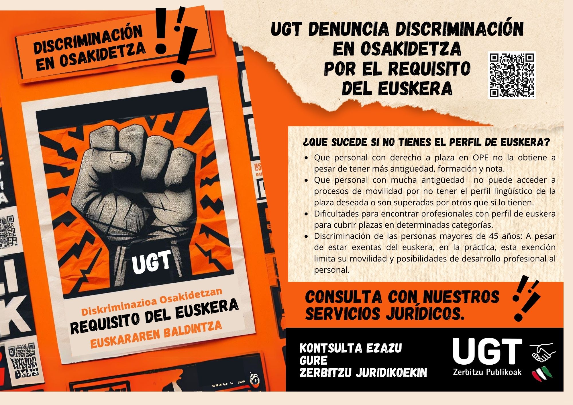 UGT denuncia la discriminación por el requisito de perfil lingüístico en Osakidetza