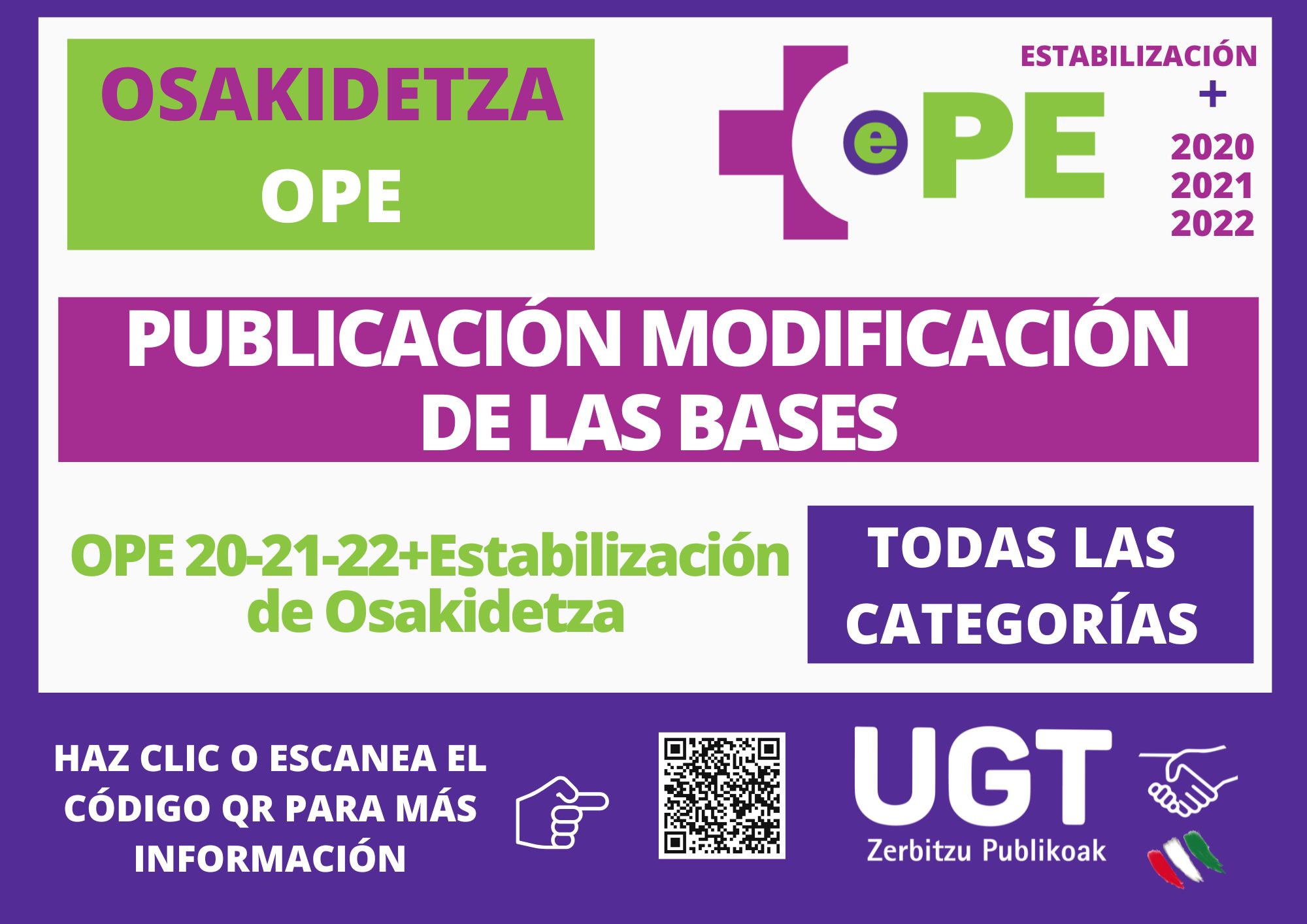 Osakidetza ha publicado La modificación de las bases específicas y generales de las OPE 20,21,22 y Estabilización